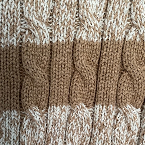 L.L. Bean Beige and White Striped Zip-Front Cable Knit Sweater - Picture 4 of 11
